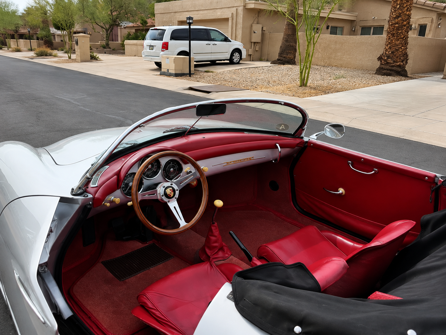 Porsche 356 Speedster with red leather interior freshly detailed